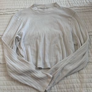 White Long Sleeve Ribbed Mock Neck Crop Top